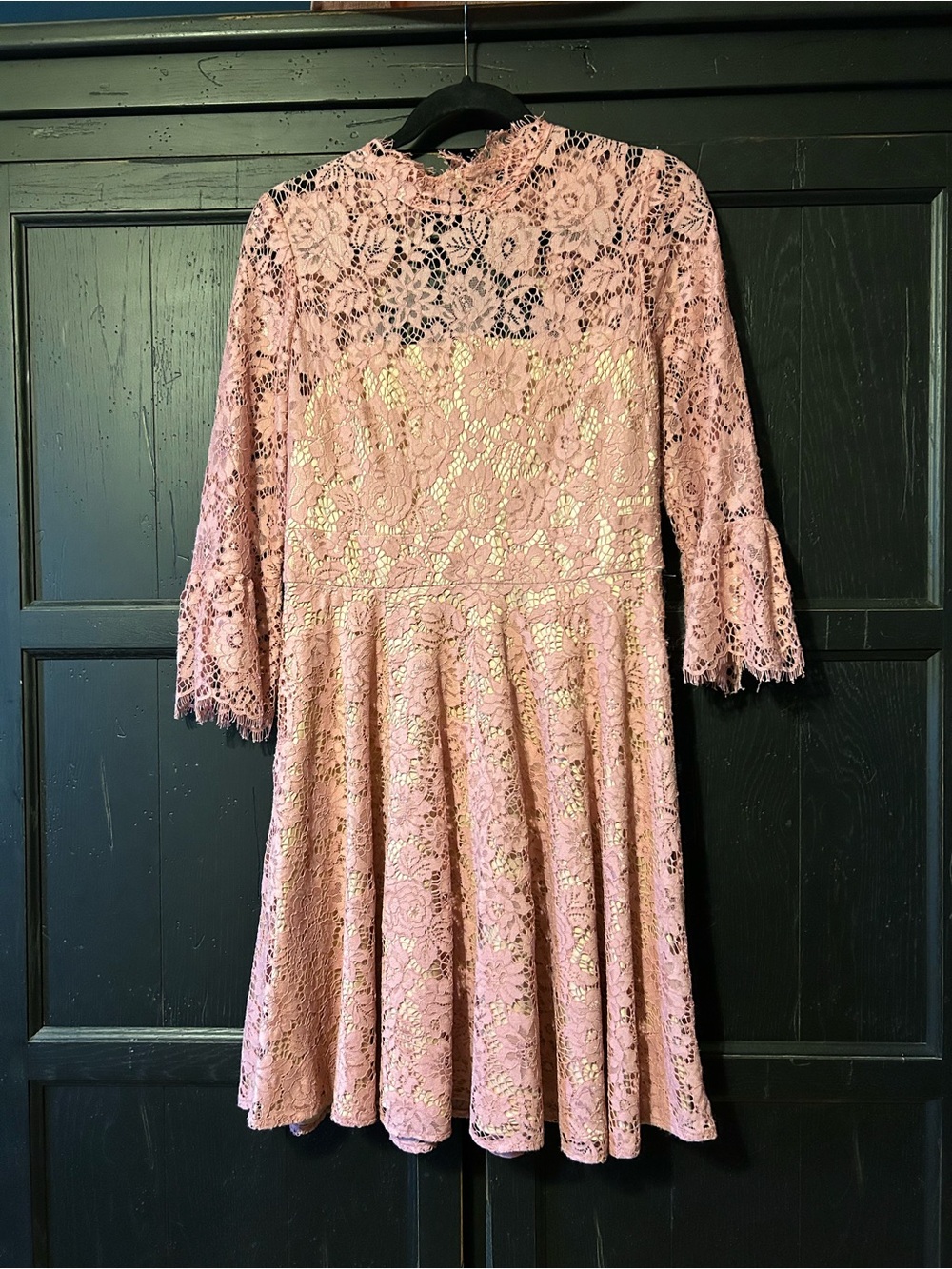 Eliza J Blush Pink Floral Lace Bell Sleeve Fit & Flare Dress 8 (Gently Worn)